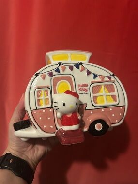 Hello Kitty Pink and White Camper Figurine with Yellow Accents